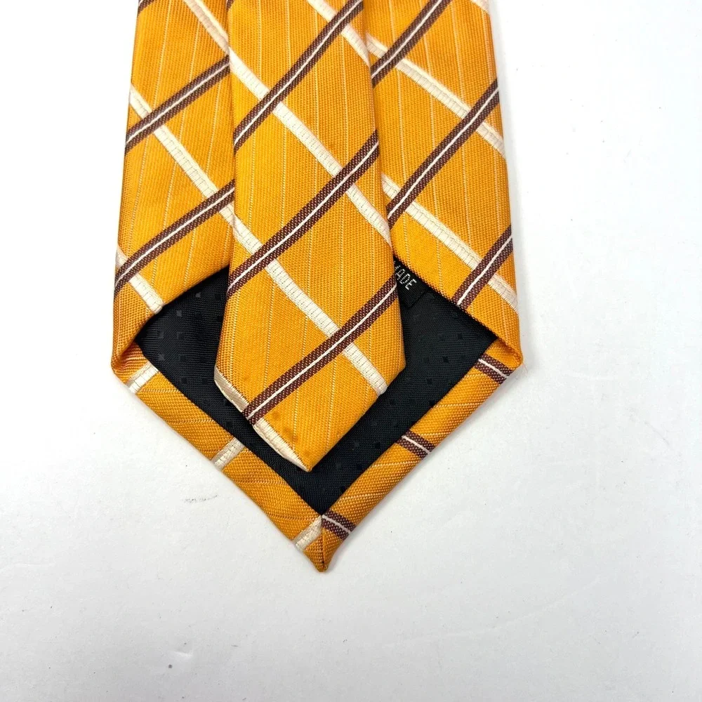 Black & Gold Club Yellow Striped Necktie‎ Plaid Geometric Formal Business